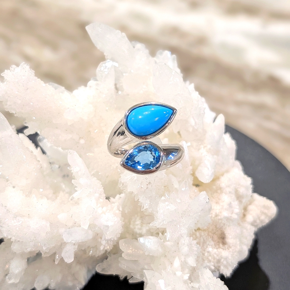 925 Silver Larimar And Blue Topaz Ring